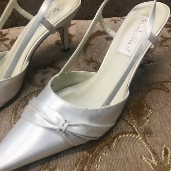 Dye-Able White Bling Rhinestone Satin Slingback D'Orsay, Formal Pump Wedding - Picture 10 of 16